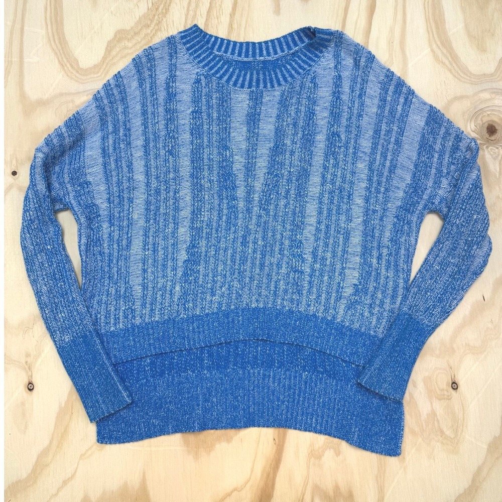 Pilcro Anthropologie Blue Stripped Ribbed Slouchy Sweater Small Hi Low - Picture 2 of 8